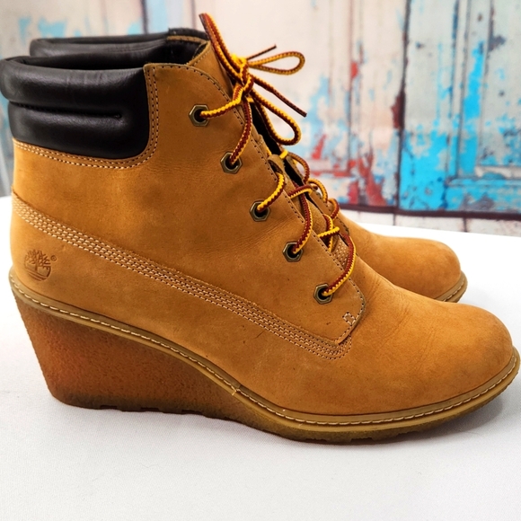 Timberland Leather Earthkeepers Amston 3" Wedge Bootie Wheat - Picture 1 of 6